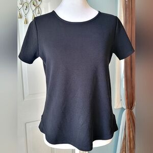 Bar III Textured Tee Blouse Womens M Black 1/4 Zip Back Accent Swing Cropped Top